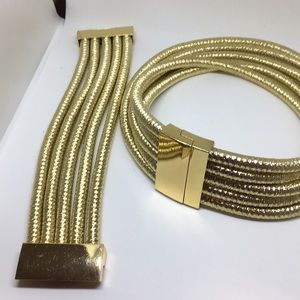 Gold threaded checker style necklace and bravelet